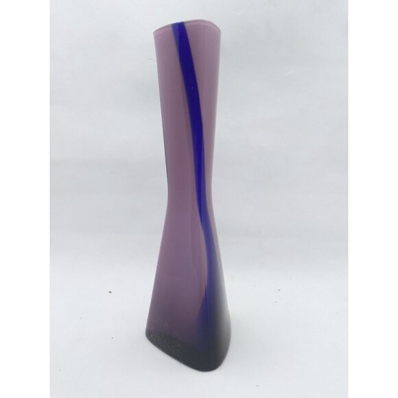 Vtg MCM Cased Glass Triangular Bud Pop Art Purple Bud Vase Japan 7.5"  READ - Picture 11 of 15